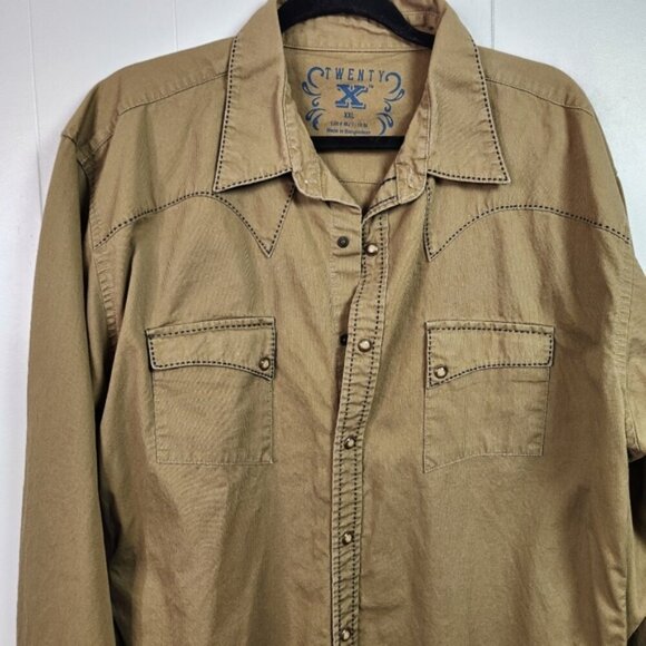 Twenty X Tan Corduroy Pearl Snap Western Button Down Shirt Slim Fit Mens XXL - Picture 3 of 14